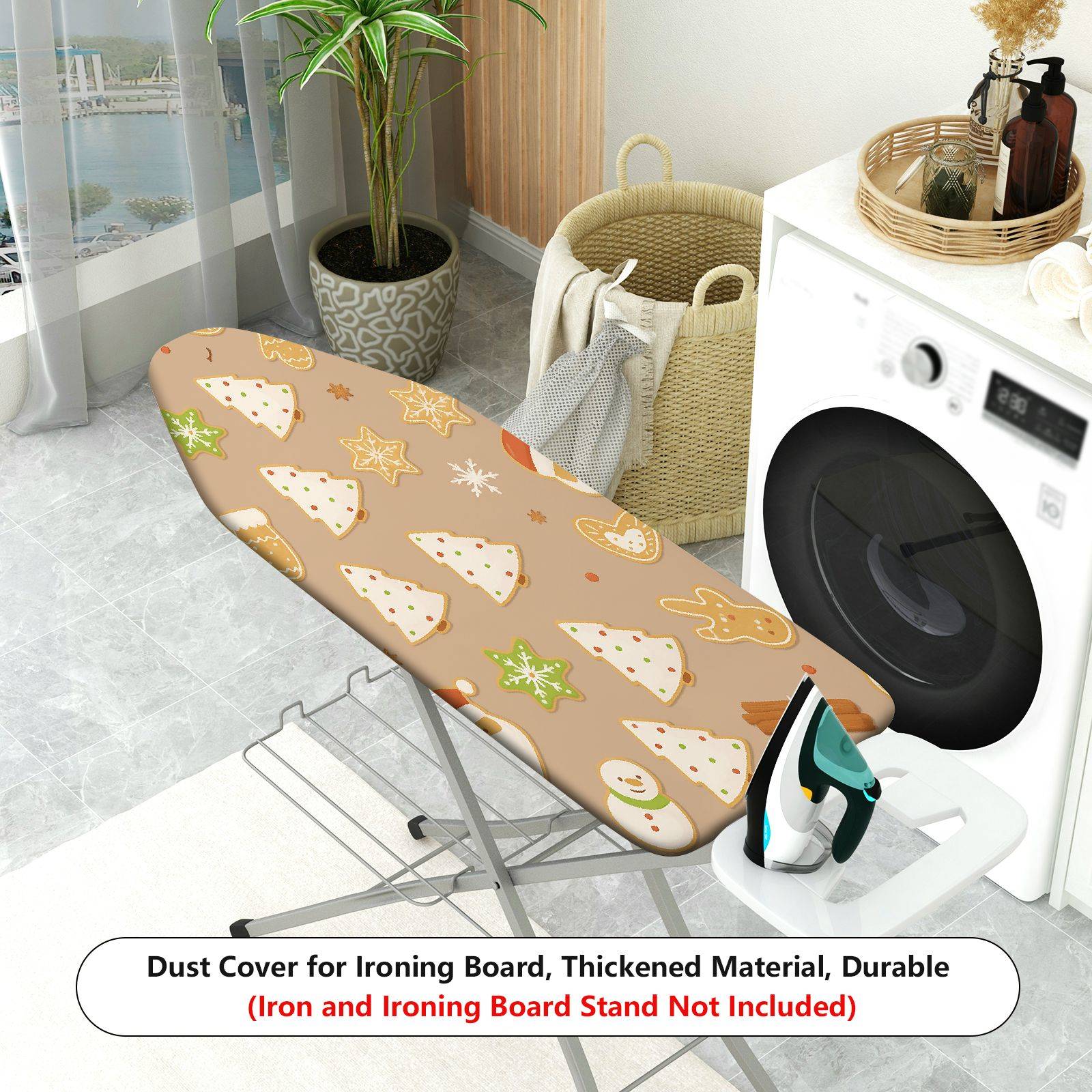 1-Piece Christmas Tree Gingerbread Santa  Ironing Board Cover, Universal Size, Without Board