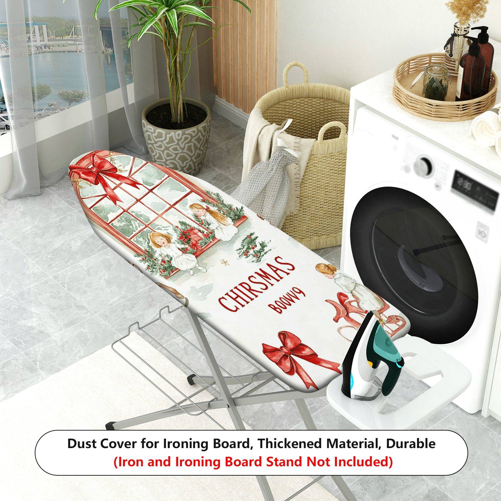 1-Piece Christmas Window Red Ribbon  Ironing Board Cover, Universal Size, Without Board