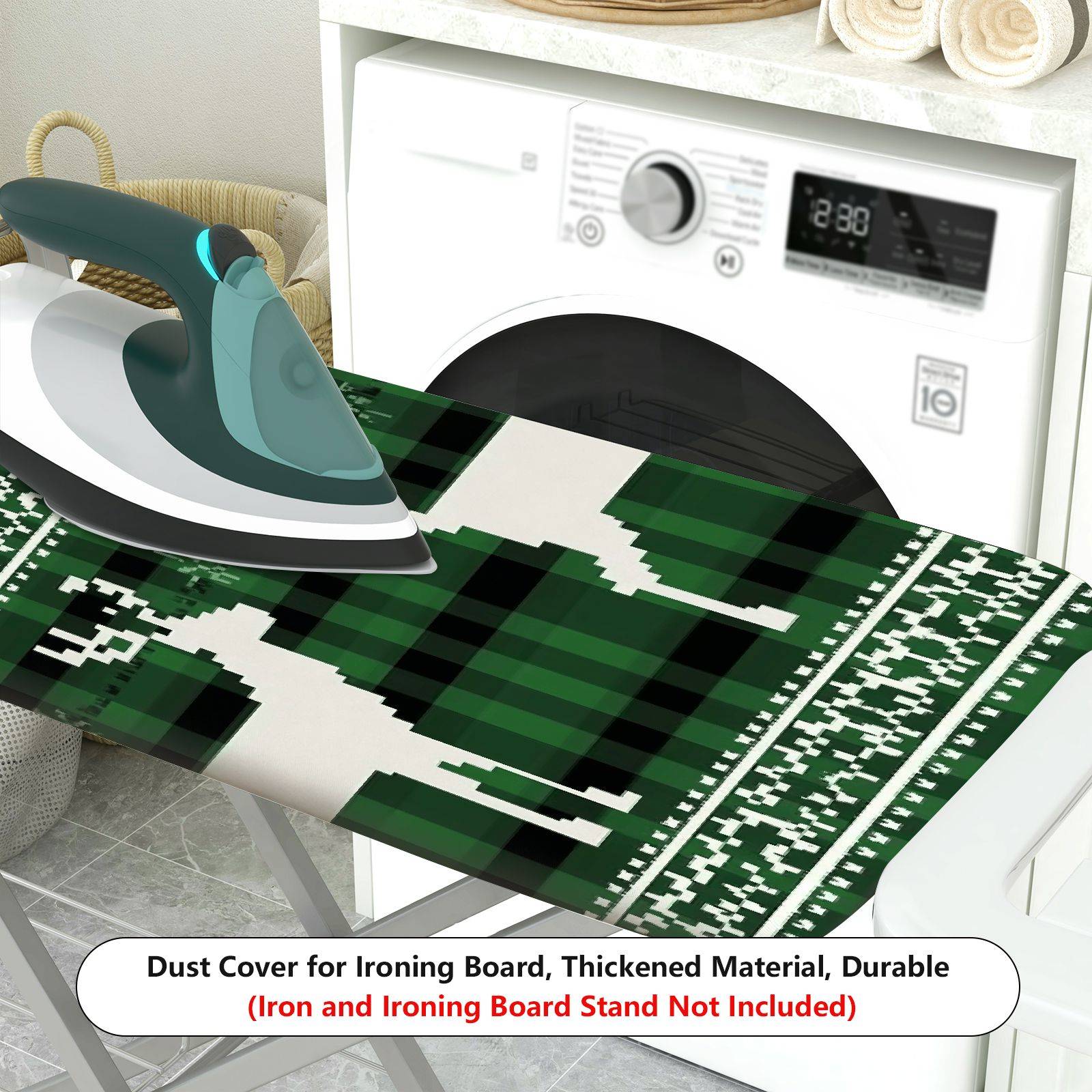 1-Piece Reindeer Plaid Green  Ironing Board Cover, Universal Size, Without Board