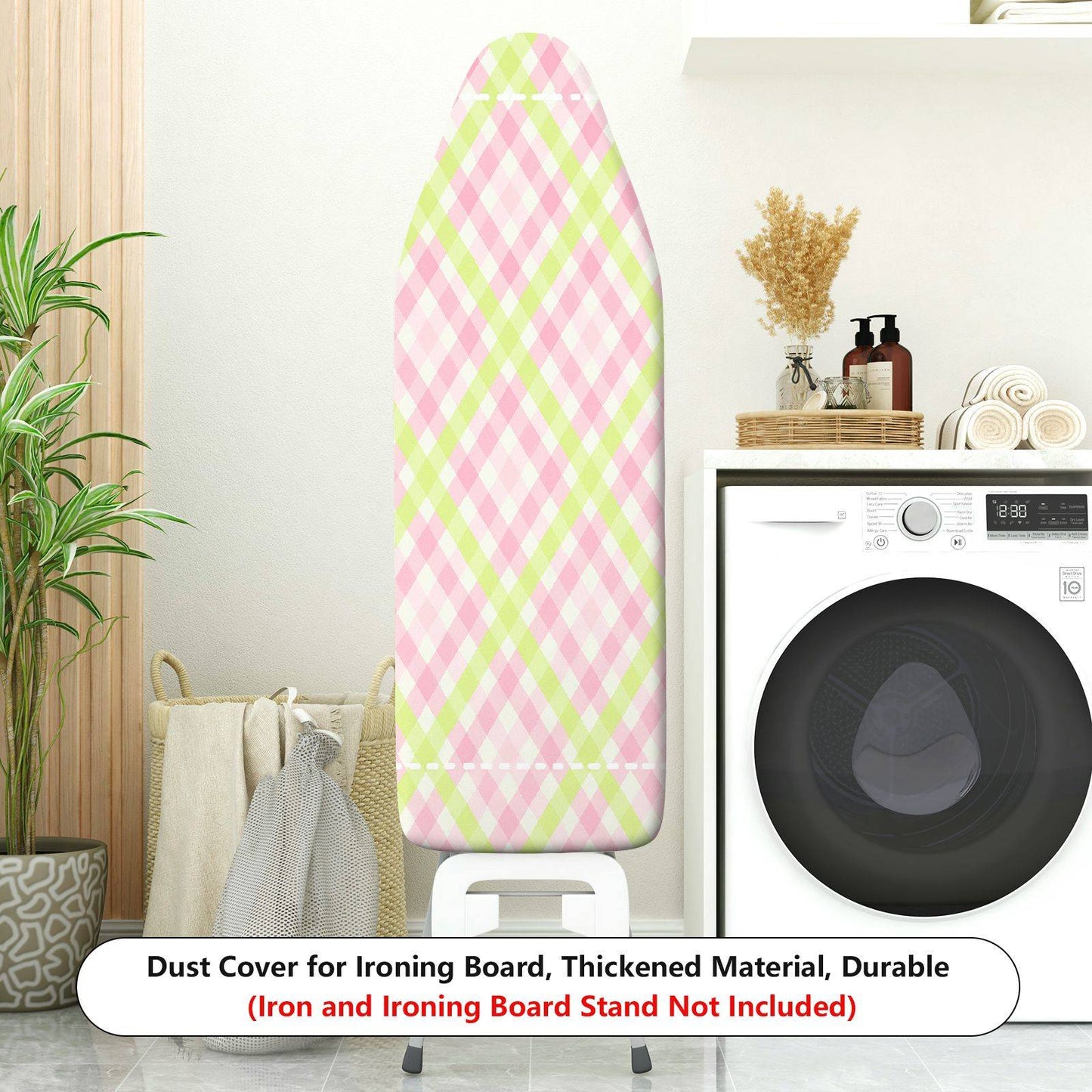 1-Piece Pastel Pink Green Plaid Pattern  Ironing Board Cover, Universal Size, Without Board