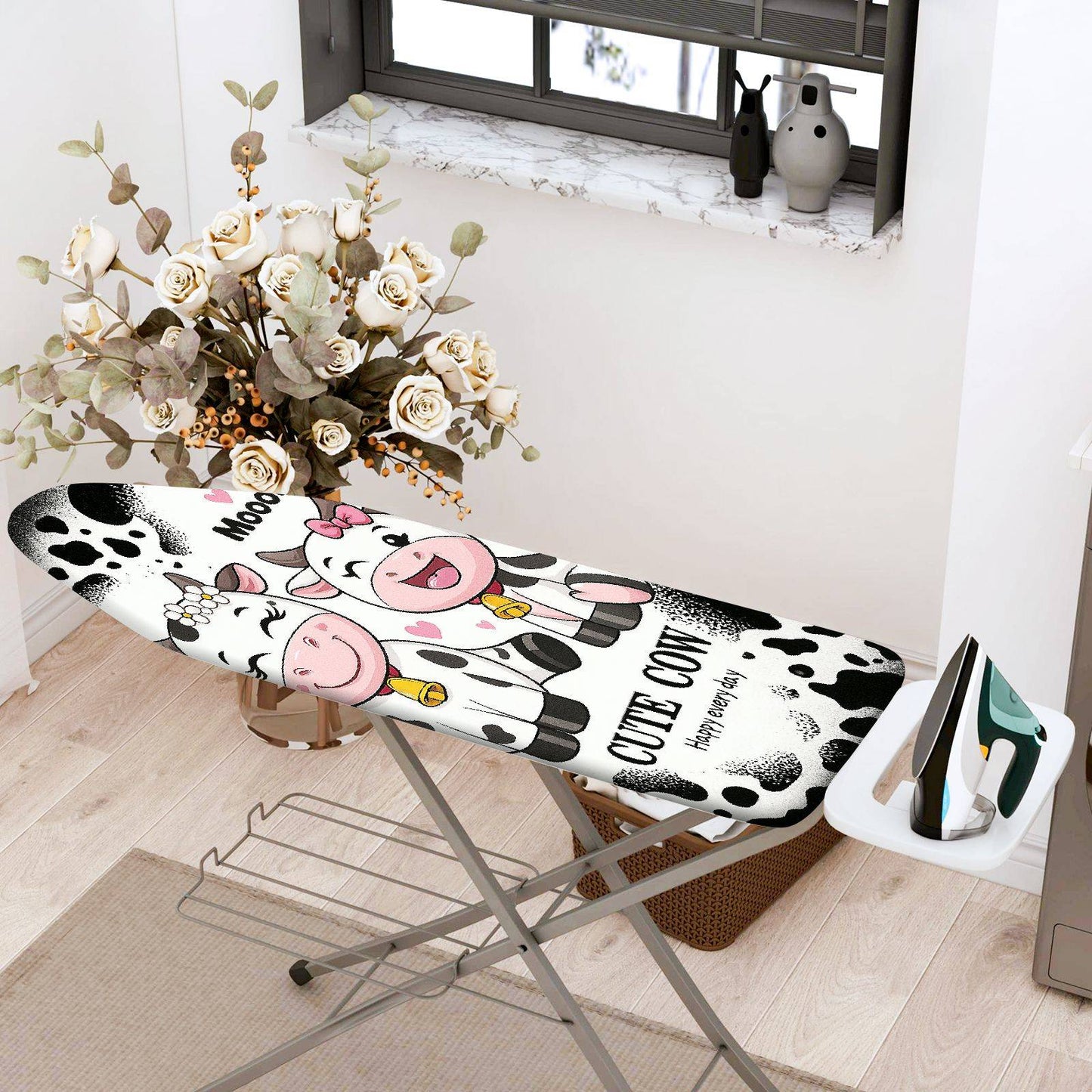 1-Piece Cow Cute Happy  Ironing Board Cover, Universal Size, Without Board