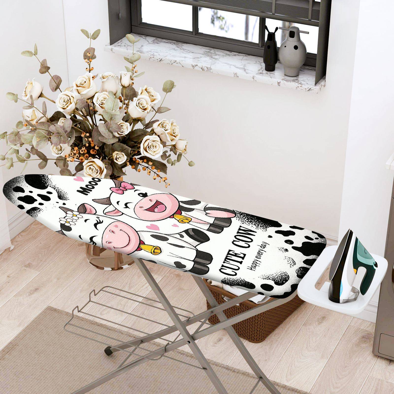 1-Piece Cow Cute Happy  Ironing Board Cover, Universal Size, Without Board