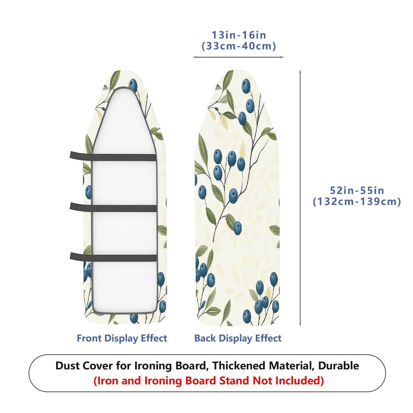 1-Piece Blueberry Leaf Pattern Floral Fruit  Ironing Board Cover, Universal Size, Without Board