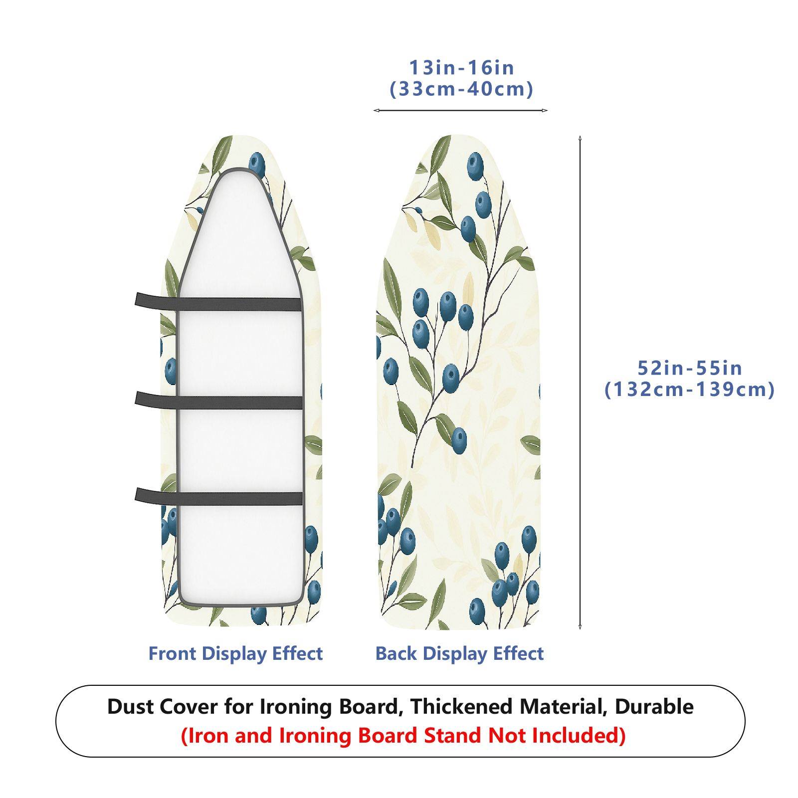 1-Piece Blueberry Leaf Pattern Floral Fruit  Ironing Board Cover, Universal Size, Without Board