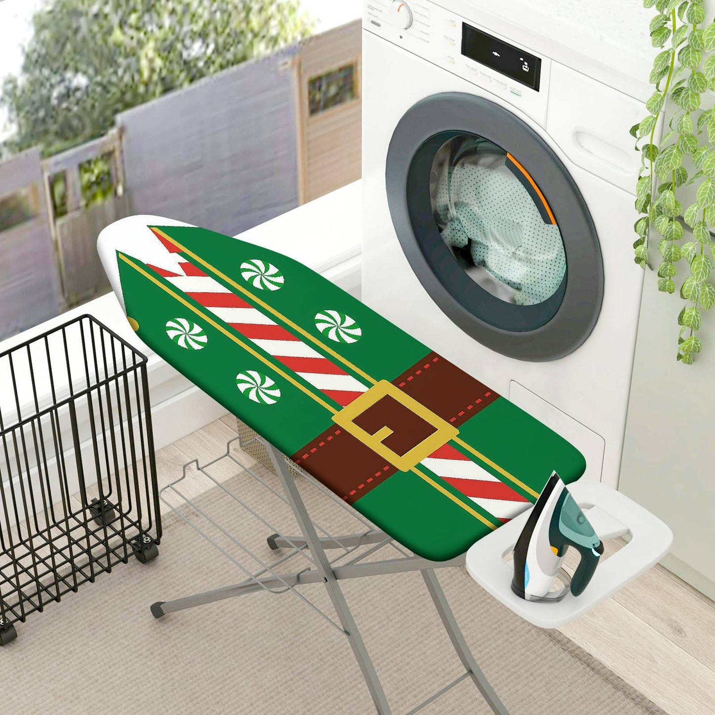 1-Piece Christmas Elf Candy Cane  Ironing Board Cover, Universal Size, Without Board