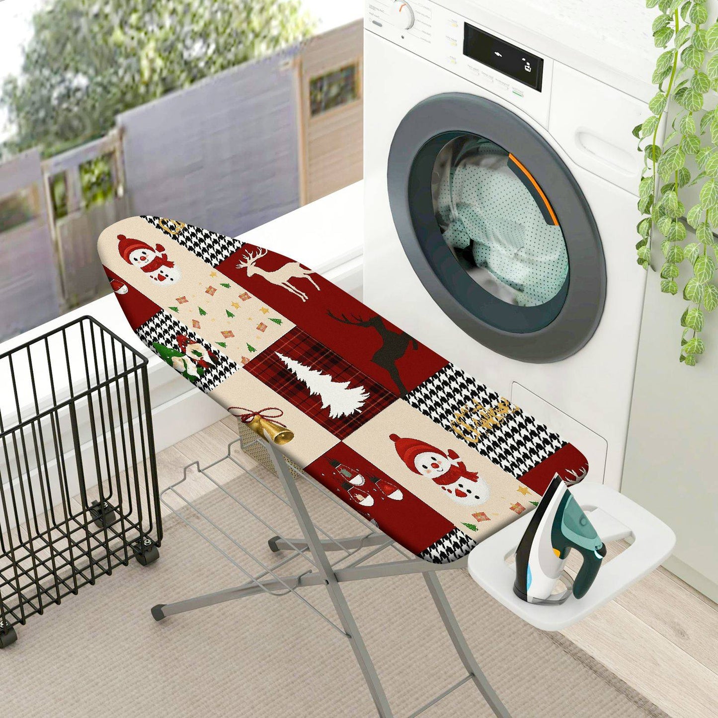 1-Piece Christmas Snowman Reindeer Plaid  Ironing Board Cover, Universal Size, Without Board