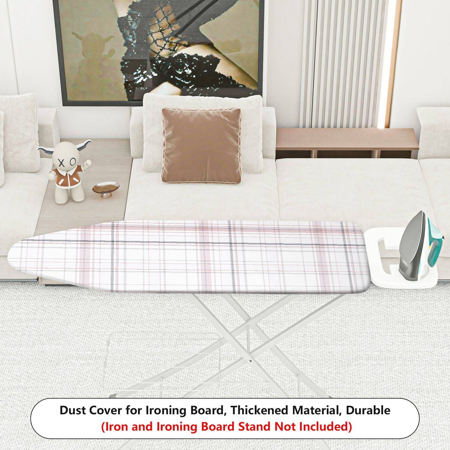 1-Piece Plaid Pattern White Gray Checkered  Ironing Board Cover, Universal Size, Without Board