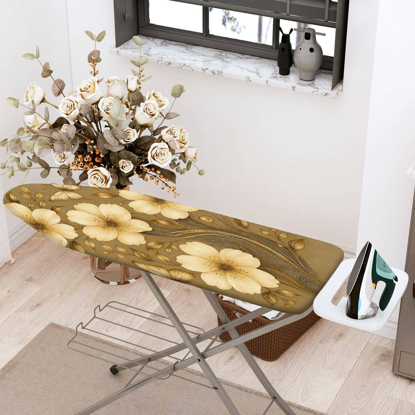 1-Piece Floral Beige Elegant  Ironing Board Cover, Universal Size, Without Board
