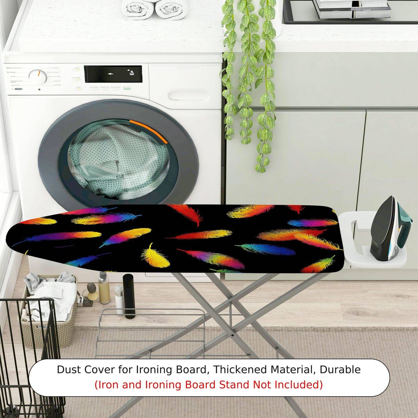 1-Piece Feather Pattern Colorful Design Black Background  Ironing Board Cover, Universal Size, Without Board
