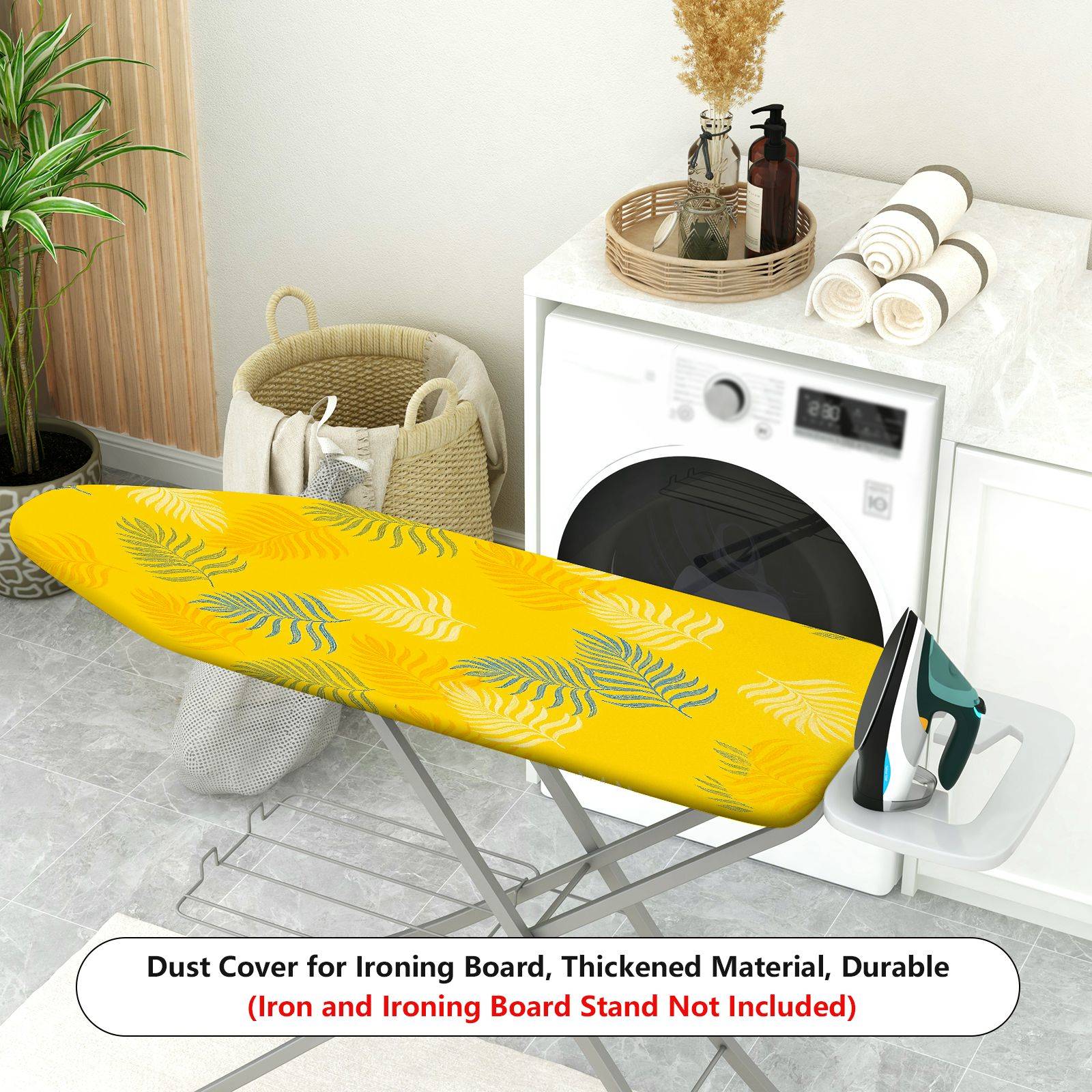 1-Piece Yellow Leaf Pattern Vibrant Tropical  Ironing Board Cover, Universal Size, Without Board