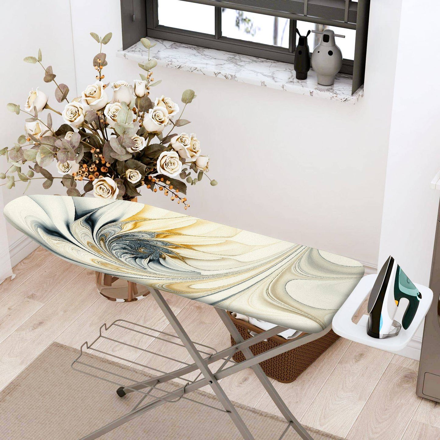 1-Piece Abstract Swirl Pattern Beige Black  Ironing Board Cover, Universal Size, Without Board