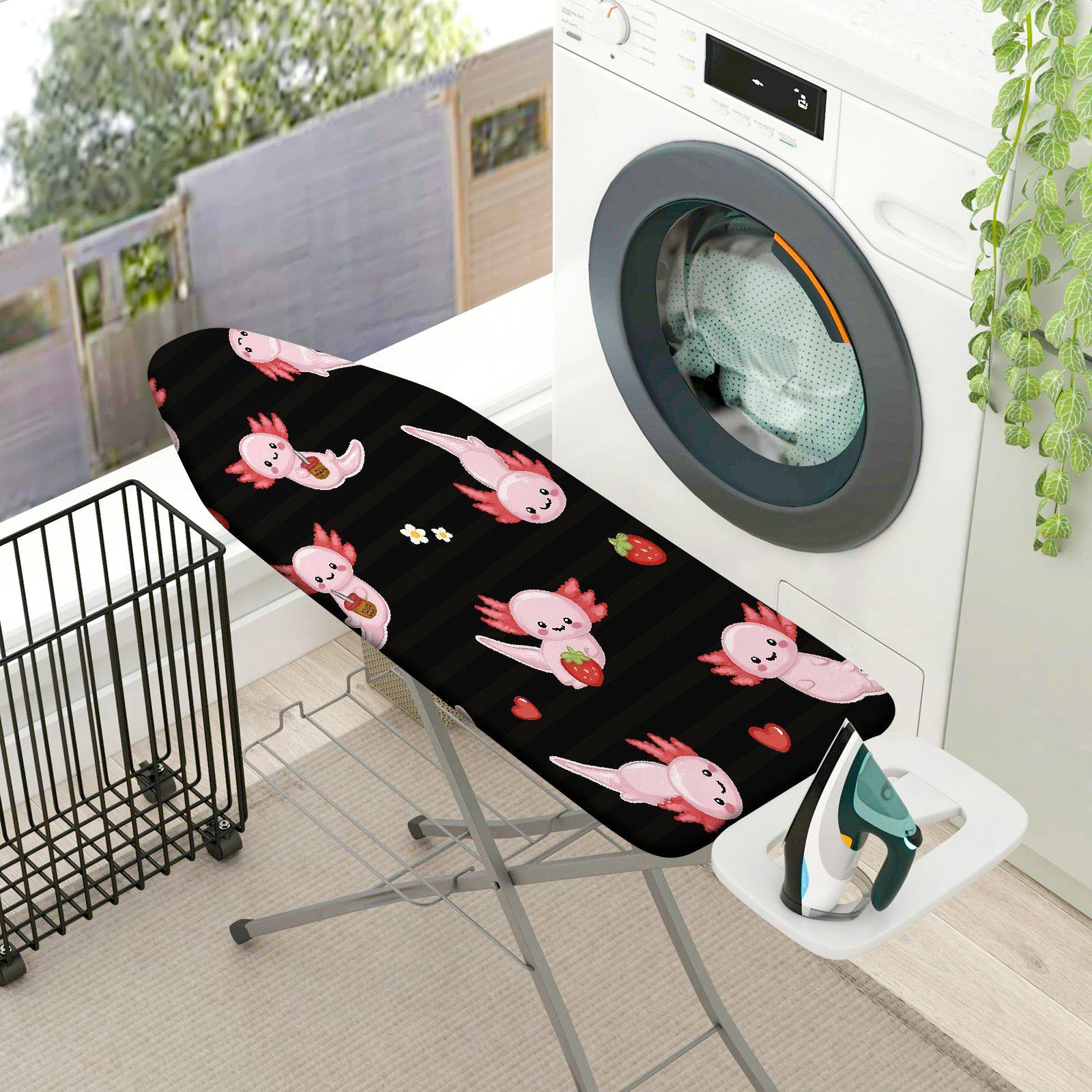 1-Piece Cute Axolotl Strawberry Floral  Ironing Board Cover, Universal Size, Without Board
