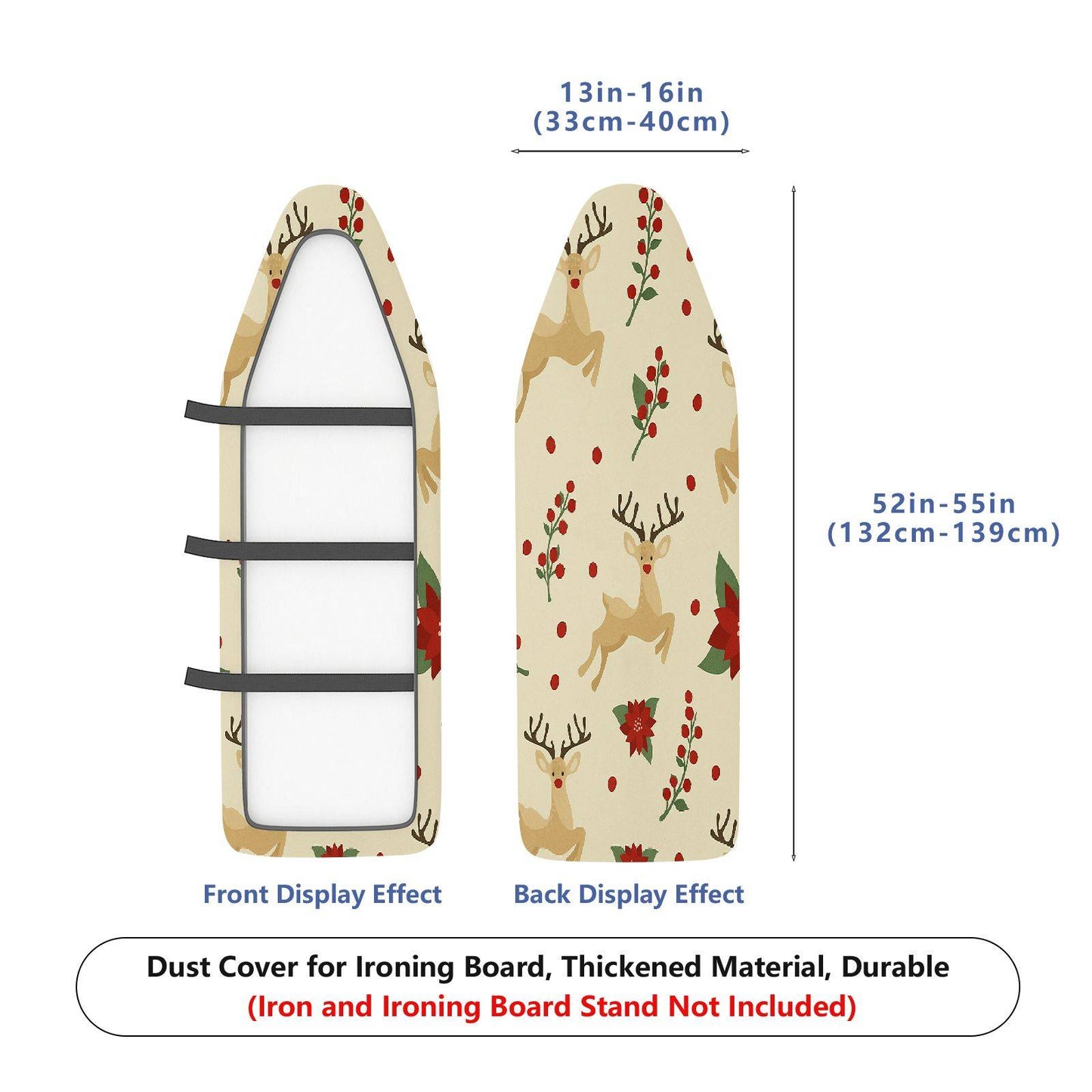1-Piece Christmas Reindeer Floral  Ironing Board Cover, Universal Size, Without Board