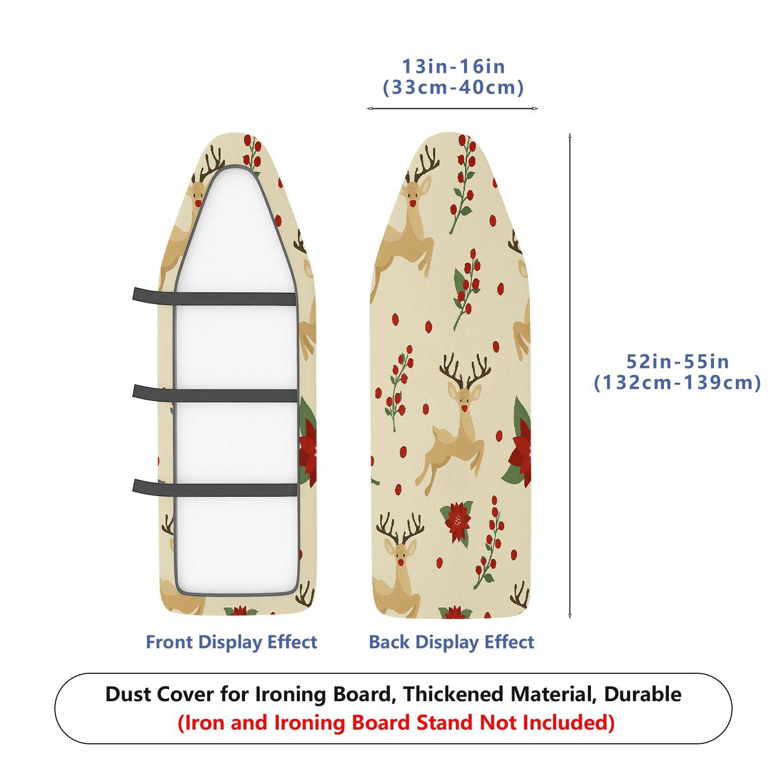 1-Piece Christmas Reindeer Floral  Ironing Board Cover, Universal Size, Without Board