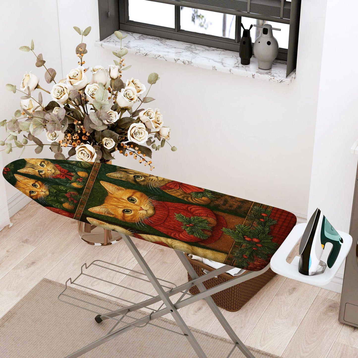 1-Piece Christmas Cat Vintage  Ironing Board Cover, Universal Size, Without Board