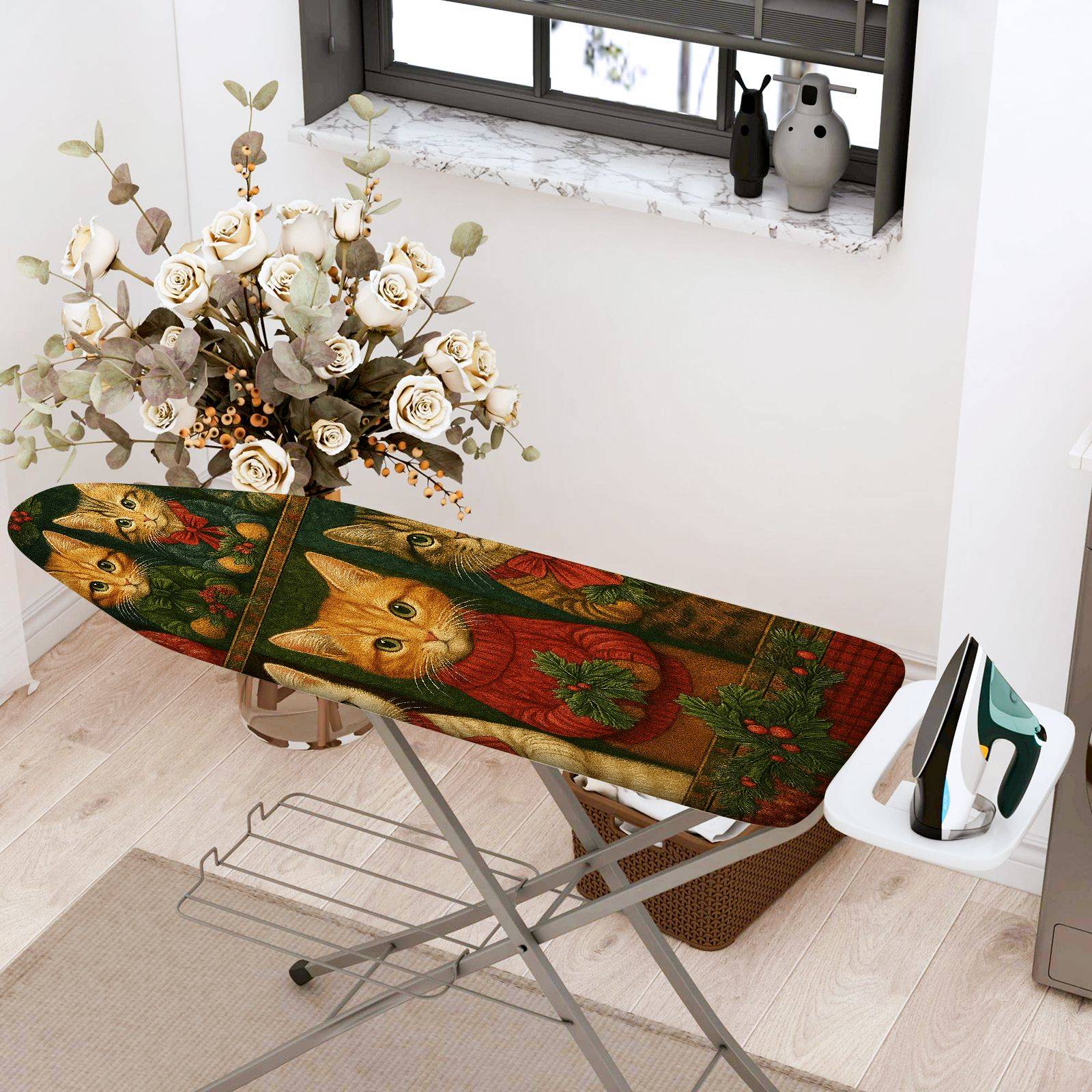 1-Piece Christmas Cat Vintage  Ironing Board Cover, Universal Size, Without Board