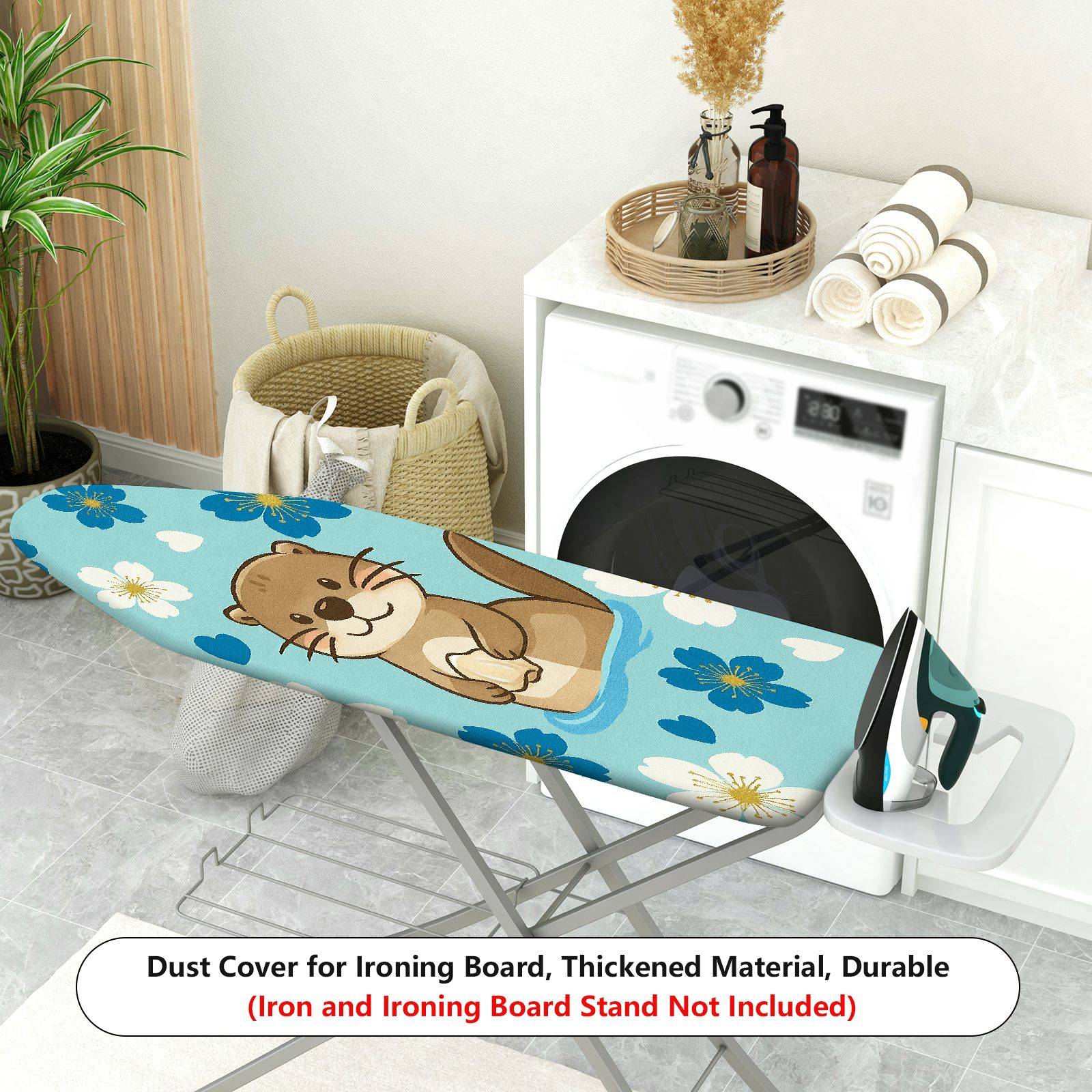 1-Piece Cute Otter Flower Pattern Blue  Ironing Board Cover, Universal Size, Without Board