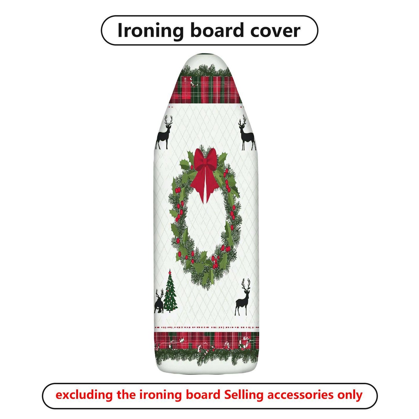 1-Piece Christmas Wreath Plaid Reindeer  Ironing Board Cover, Universal Size, Without Board