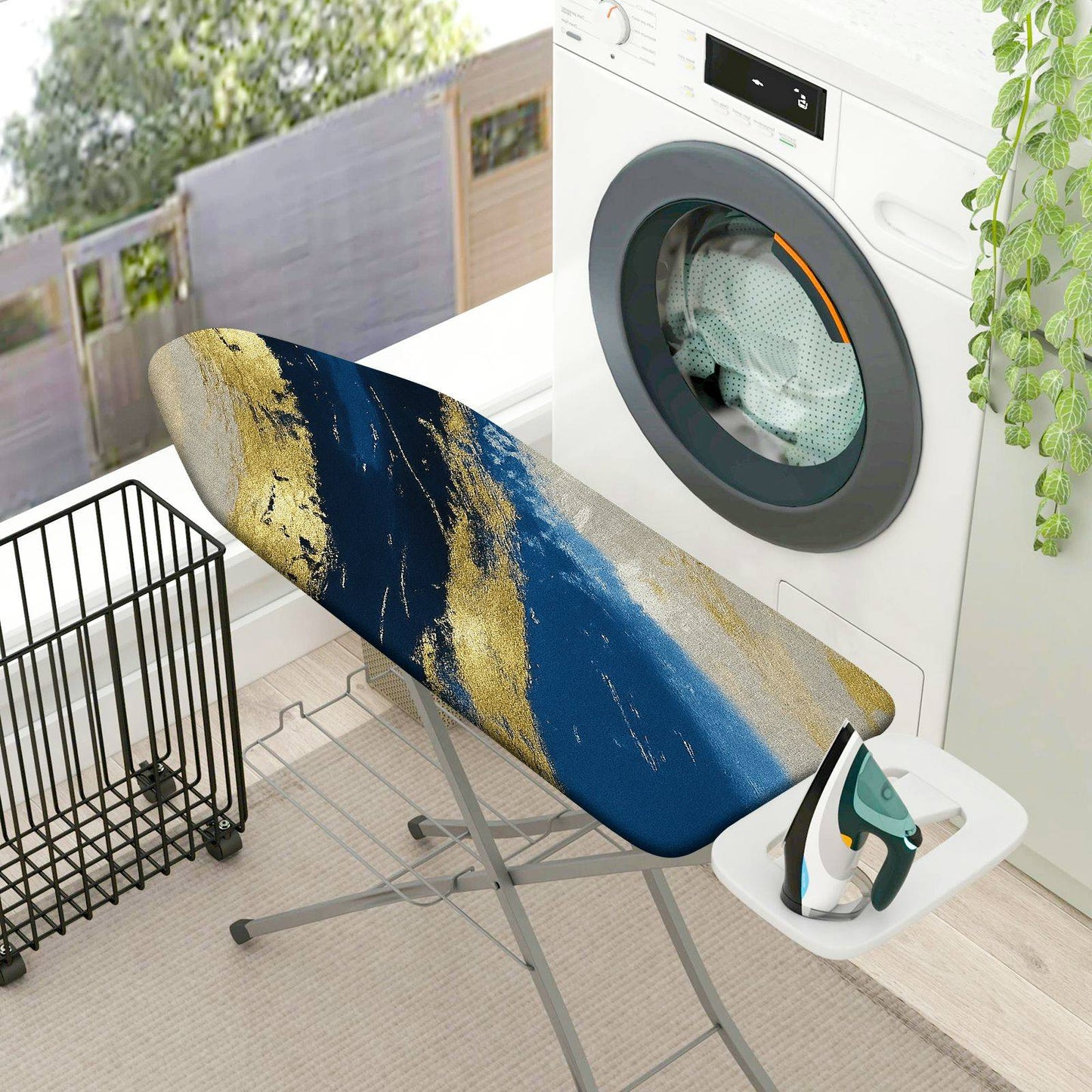 1-Piece Abstract Gold Blue Elegant  Ironing Board Cover, Universal Size, Without Board