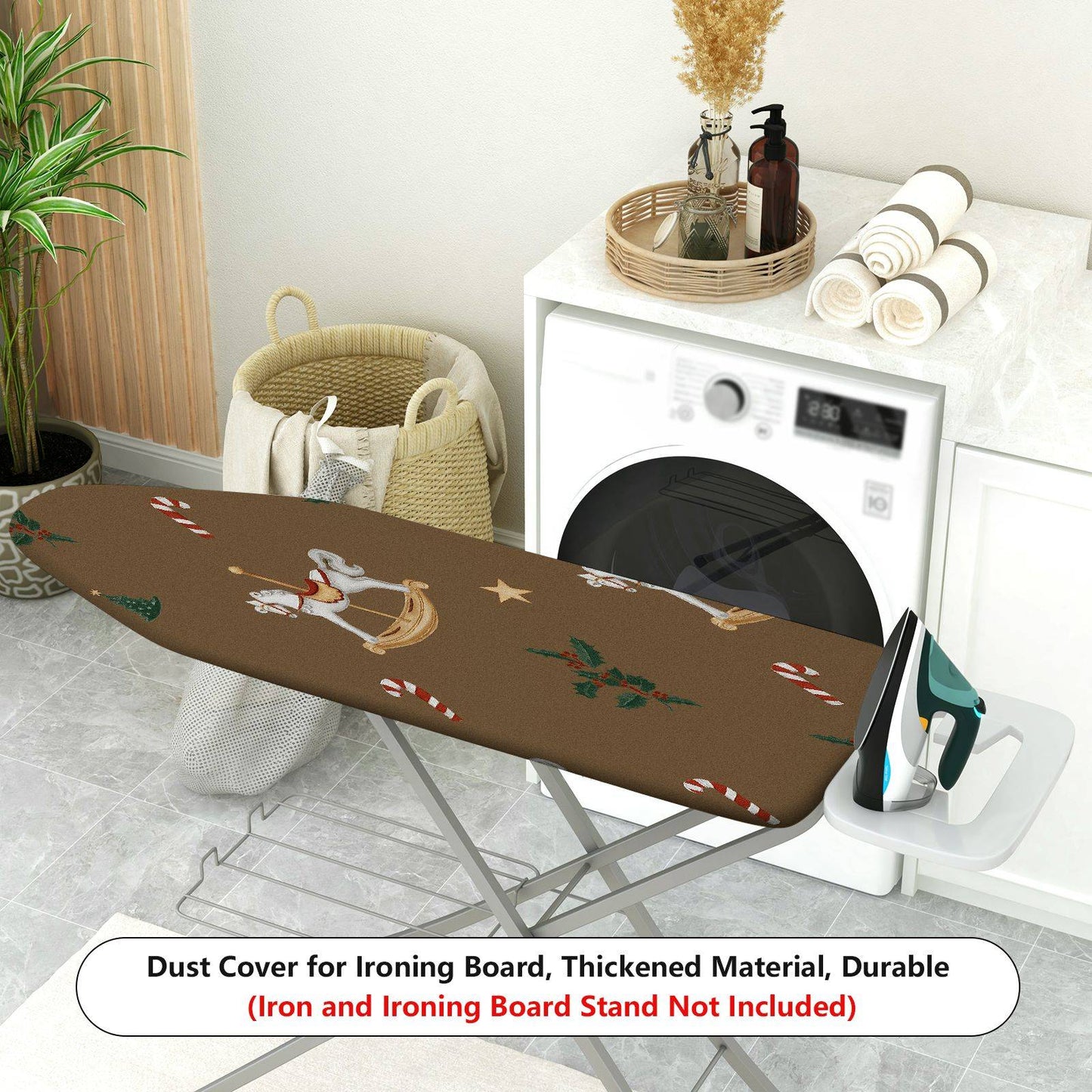 1-Piece Christmas Rocking Horse Candy Cane  Ironing Board Cover, Universal Size, Without Board