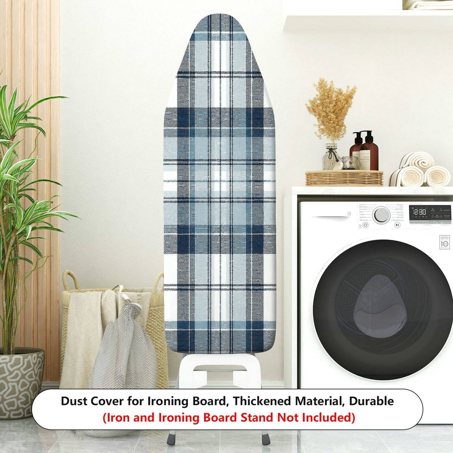 1-Piece Plaid Pattern Blue White  Ironing Board Cover, Universal Size, Without Board