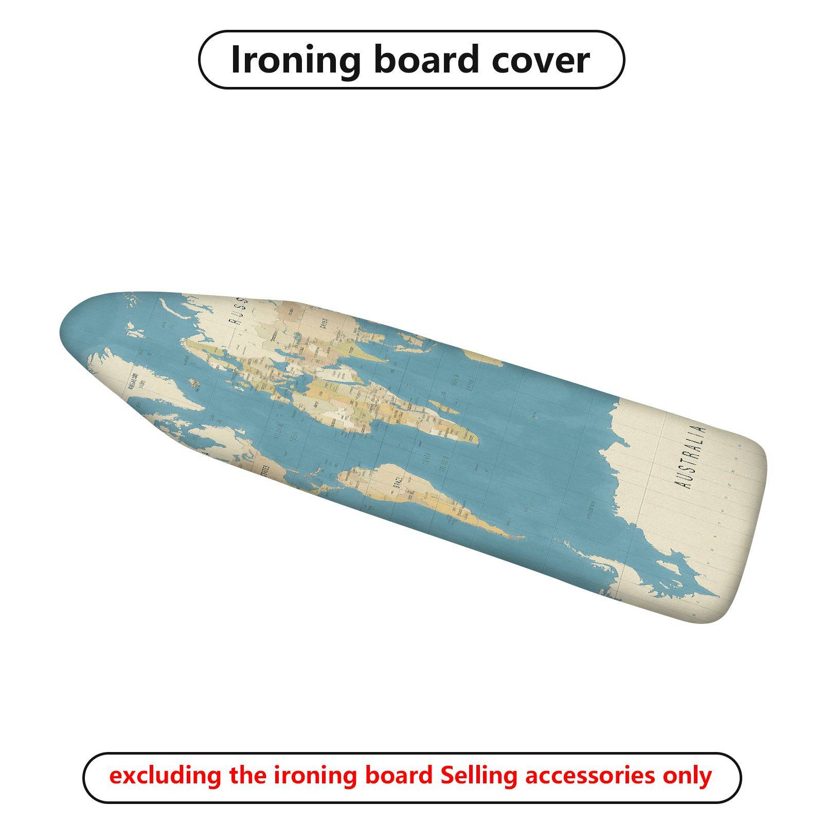 1-Piece World Map Blue Beige  Ironing Board Cover, Universal Size, Without Board