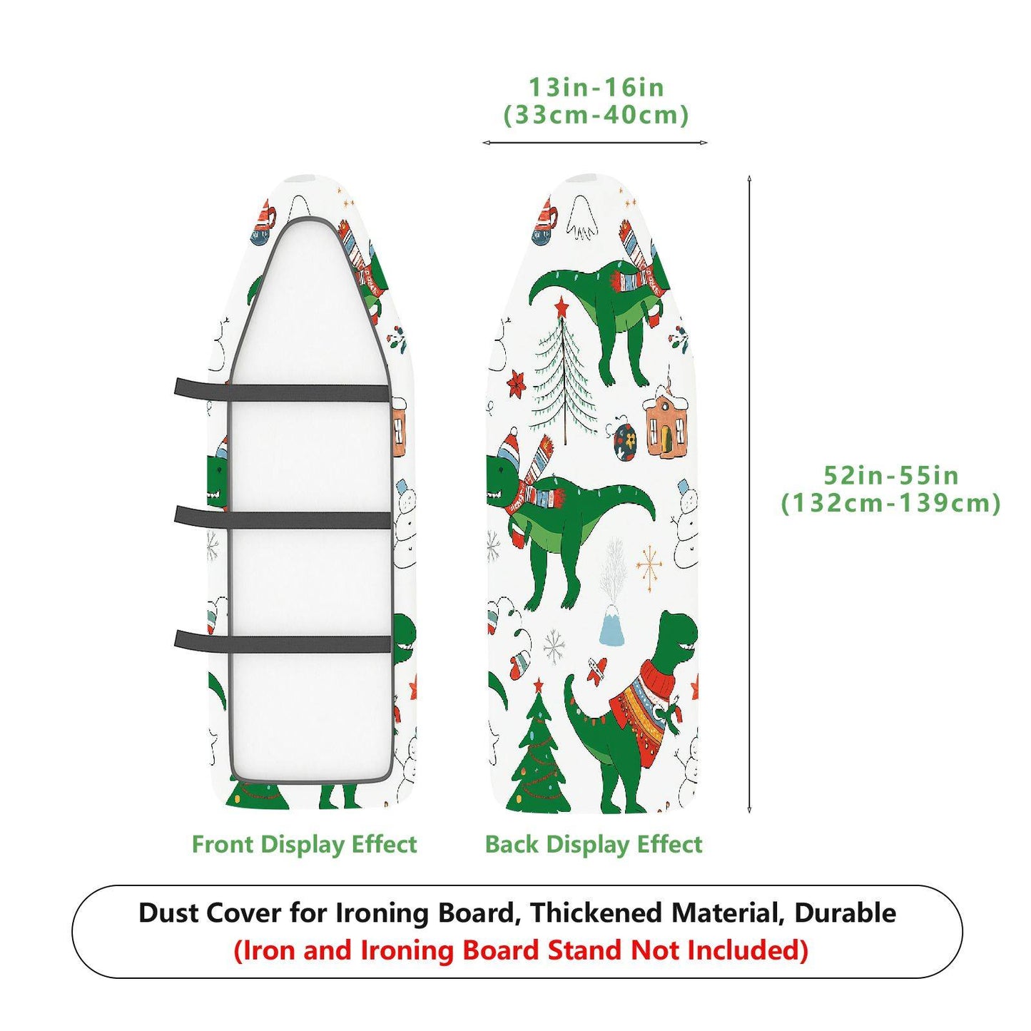 1-Piece Dinosaur Christmas Snowman  Ironing Board Cover, Universal Size, Without Board