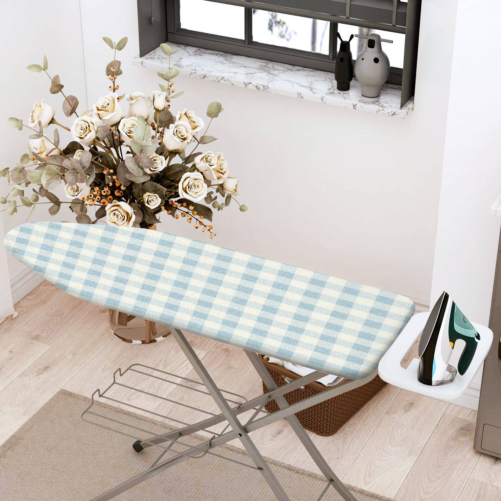 1-Piece Blue Plaid Checkered Classic  Ironing Board Cover, Universal Size, Without Board