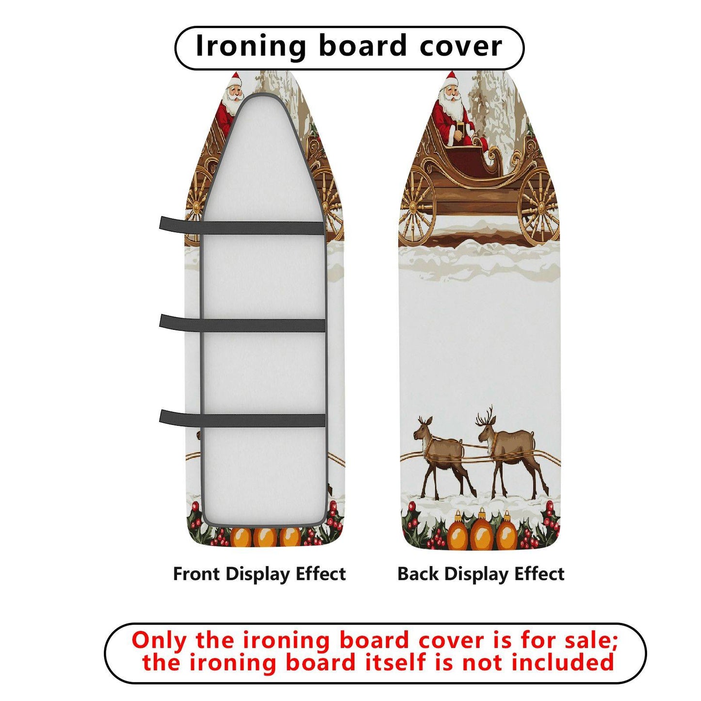 1-Piece Christmas Santa Reindeer Sleigh  Ironing Board Cover, Universal Size, Without Board