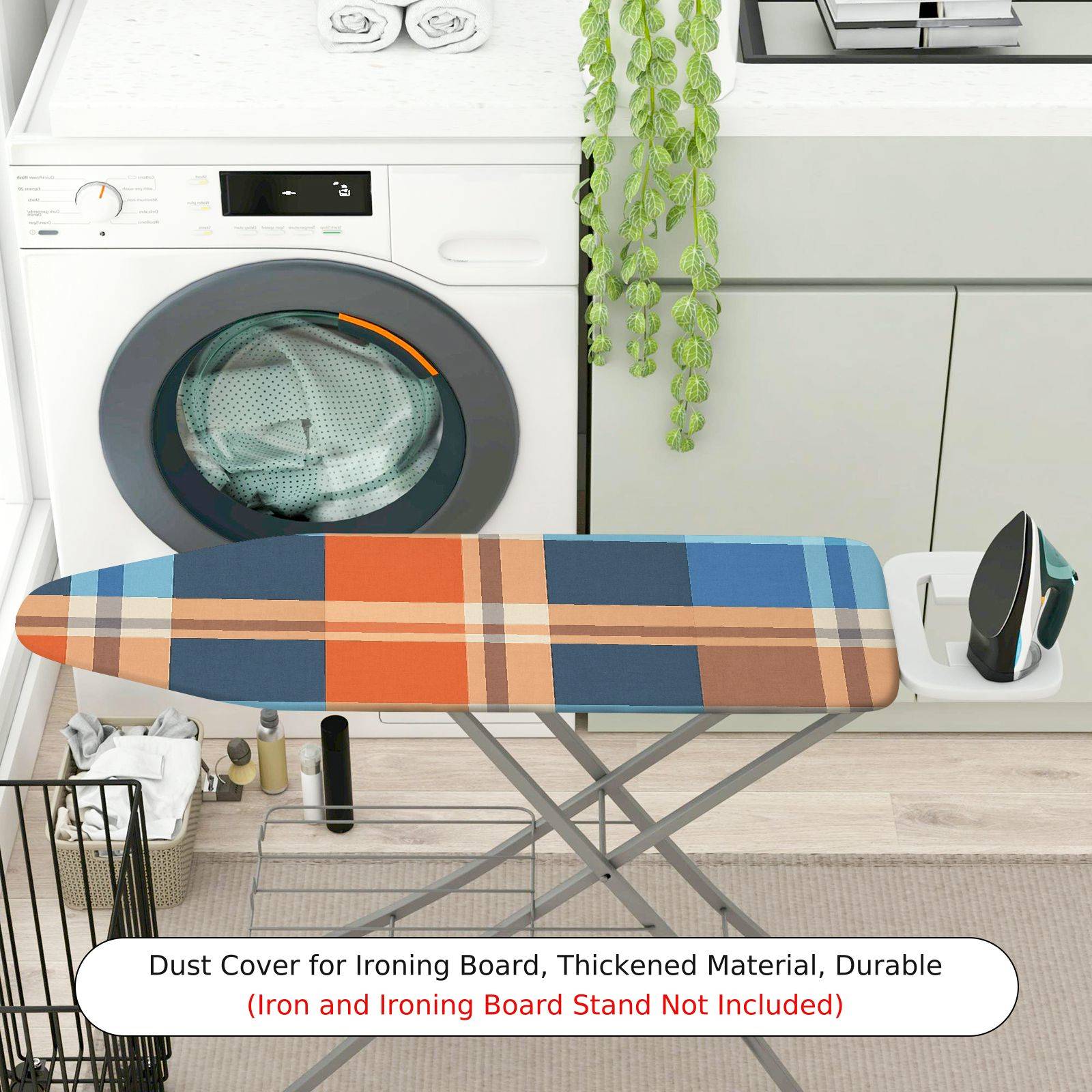 1-Piece Plaid Blue Orange  Ironing Board Cover, Universal Size, Without Board