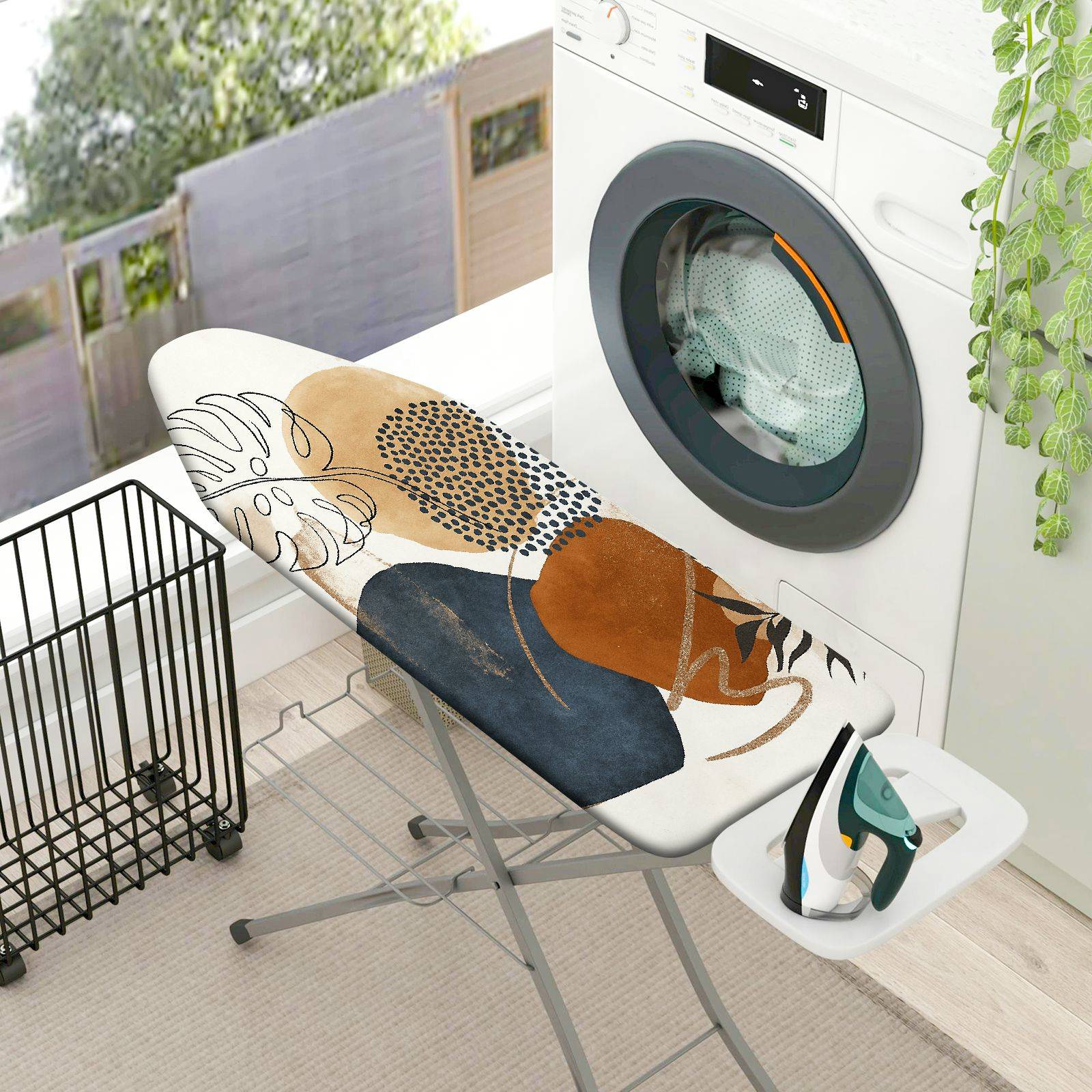 1-Piece Abstract Art Leaf Pattern Geometric  Ironing Board Cover, Universal Size, Without Board