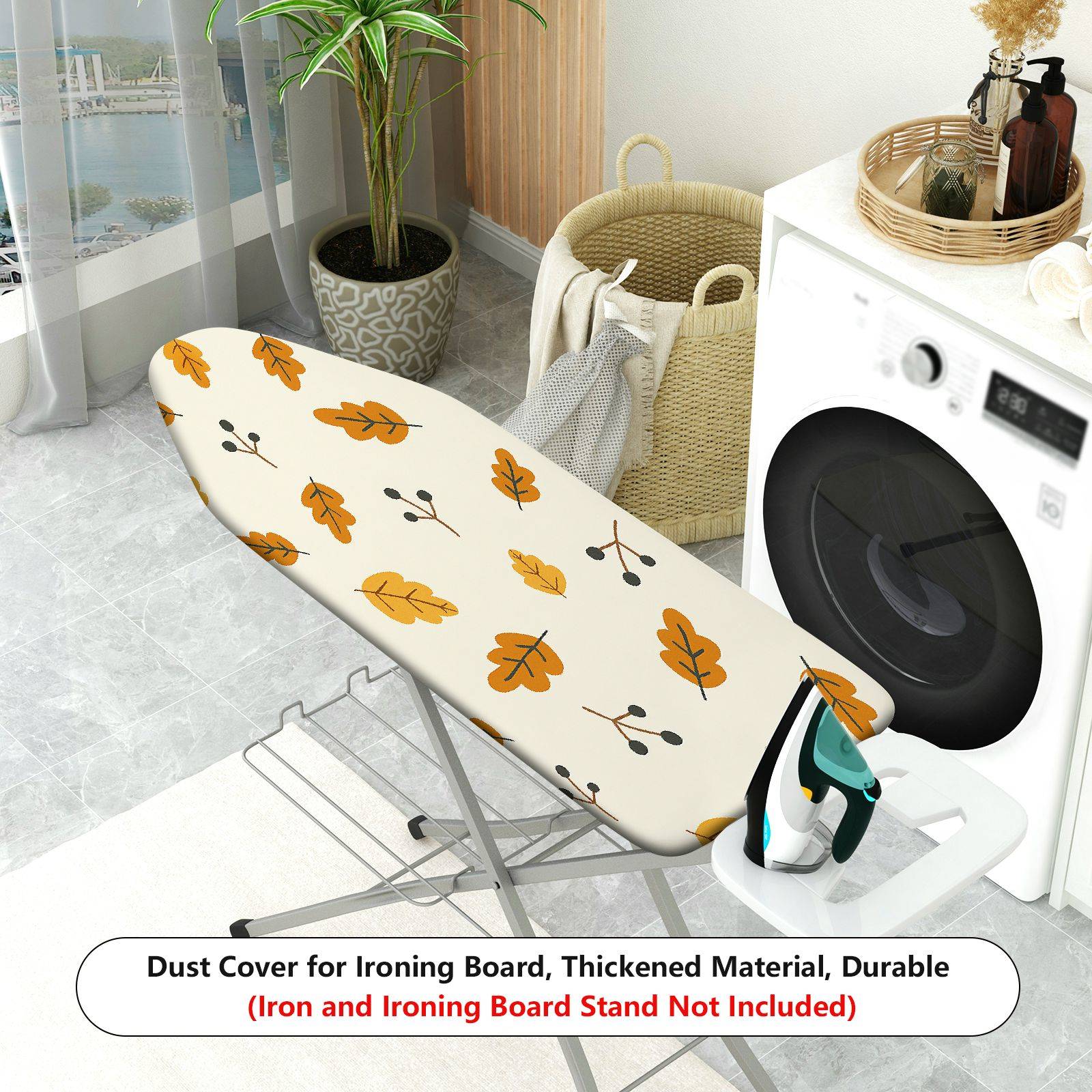 1-Piece Autumn Leaves Pattern Beige  Ironing Board Cover, Universal Size, Without Board