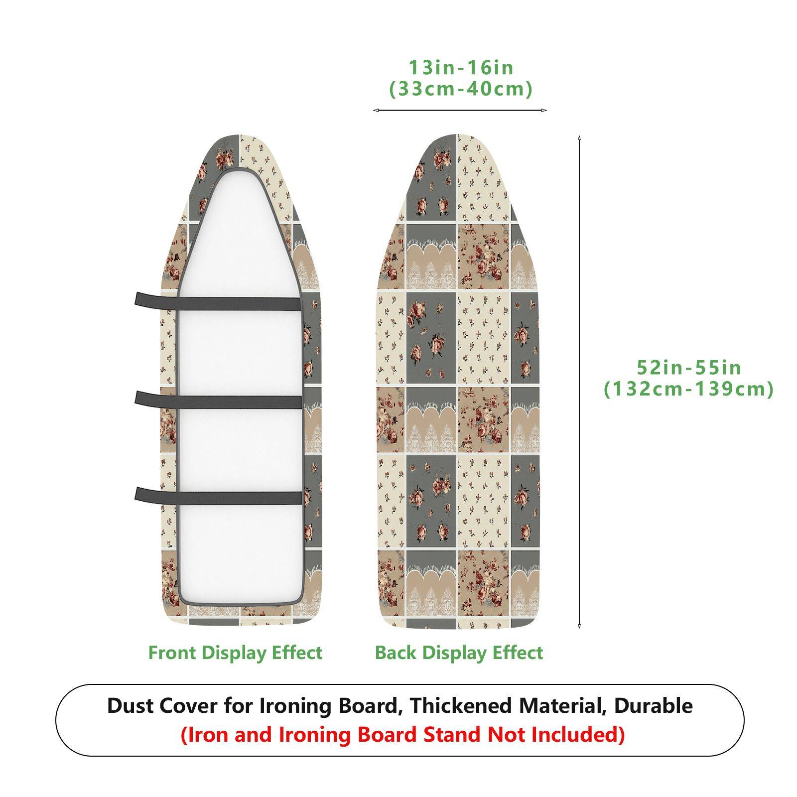 1-Piece Floral Patchwork Beige Grey  Ironing Board Cover, Universal Size, Without Board