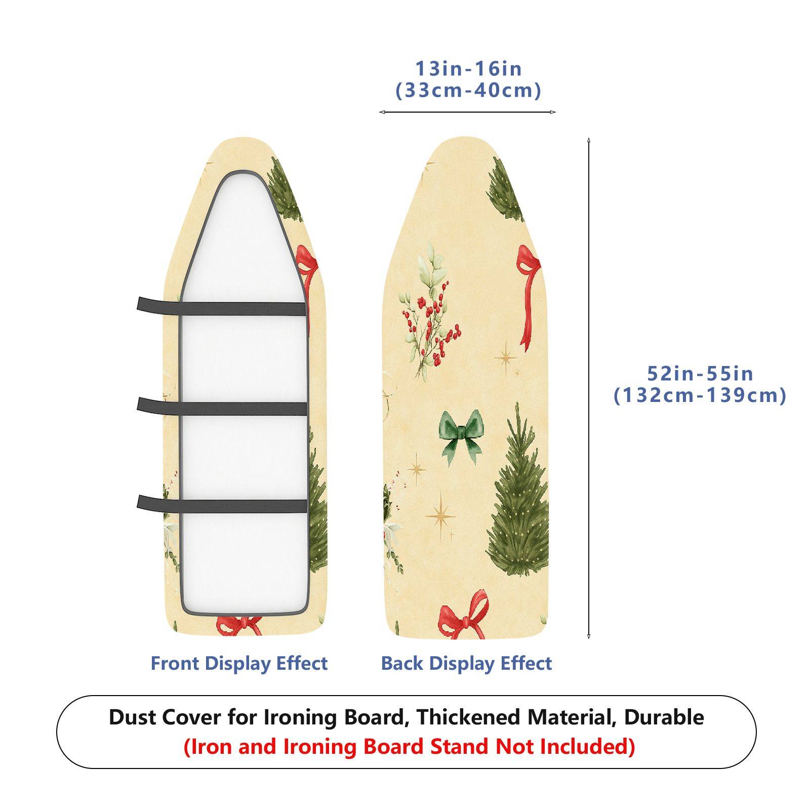 1-Piece Christmas Tree Holly Ribbon  Ironing Board Cover, Universal Size, Without Board