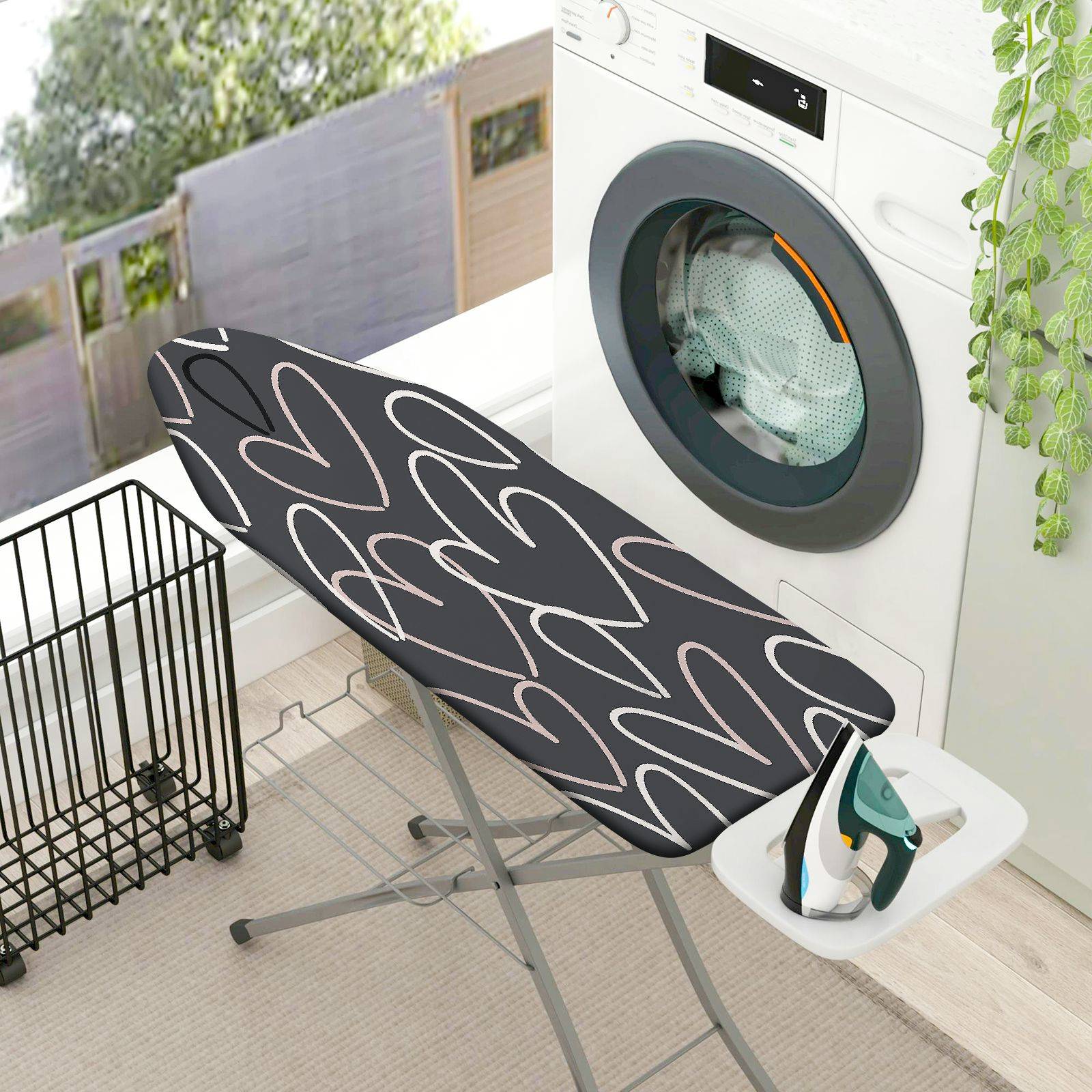 1-Piece Abstract Heart Black  Ironing Board Cover, Universal Size, Without Board