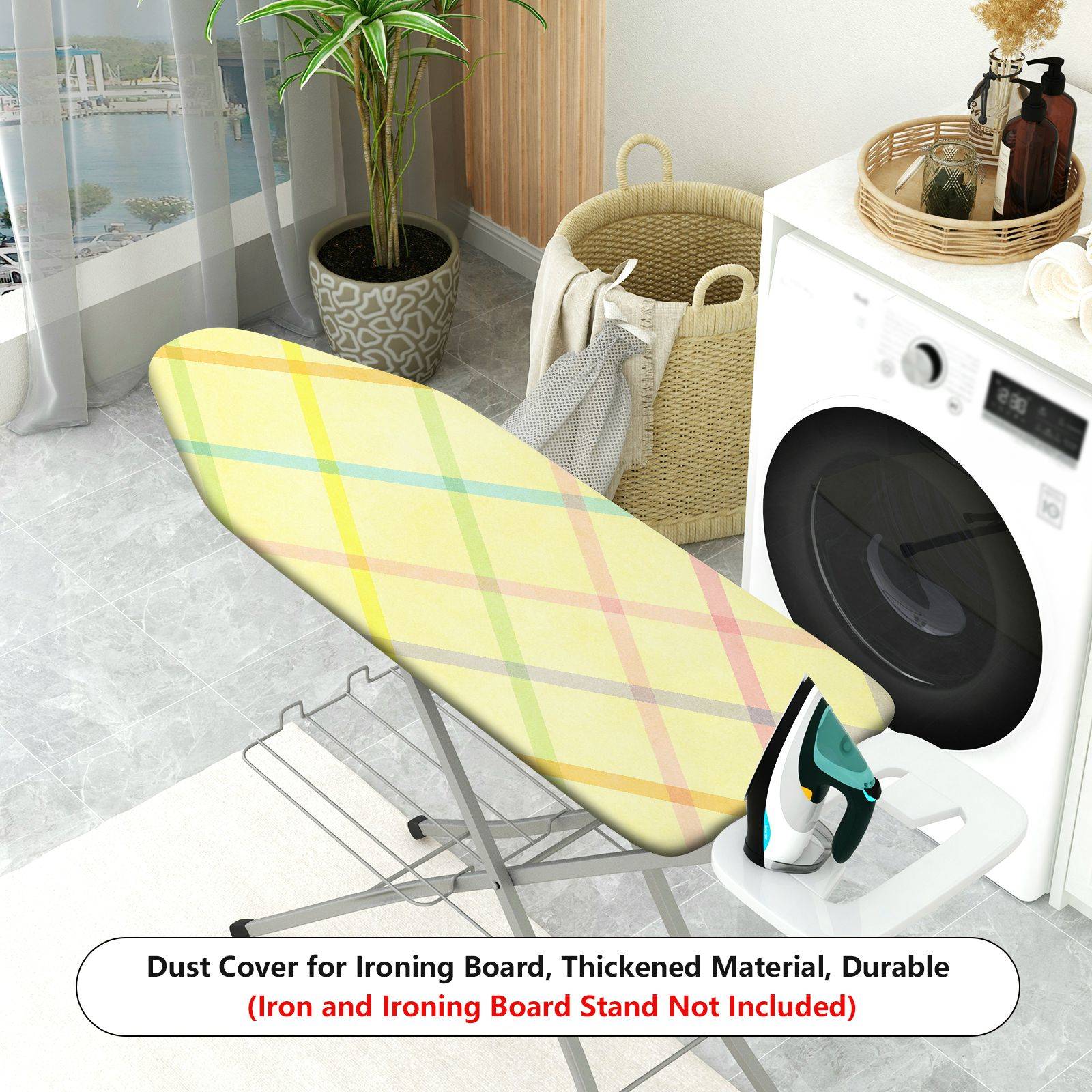 1-Piece Plaid Yellow Pastel  Ironing Board Cover, Universal Size, Without Board