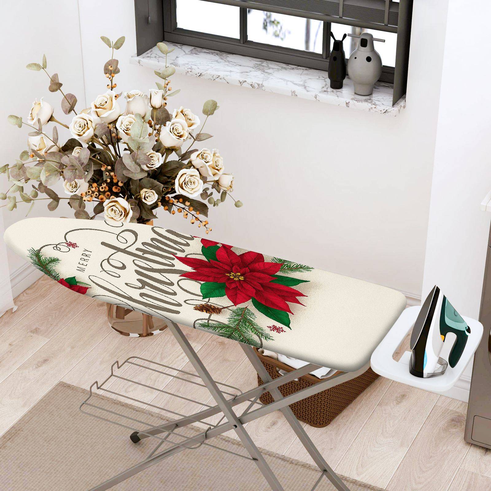 1-Piece Christmas Floral Red  Ironing Board Cover, Universal Size, Without Board