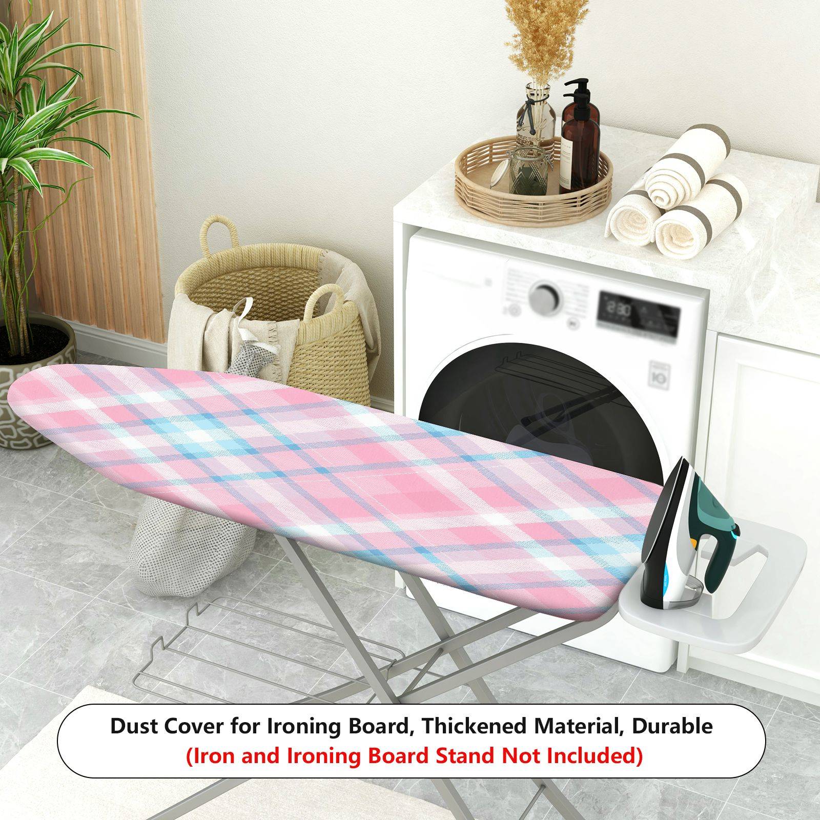 1-Piece Pink Plaid Pastel  Ironing Board Cover, Universal Size, Without Board