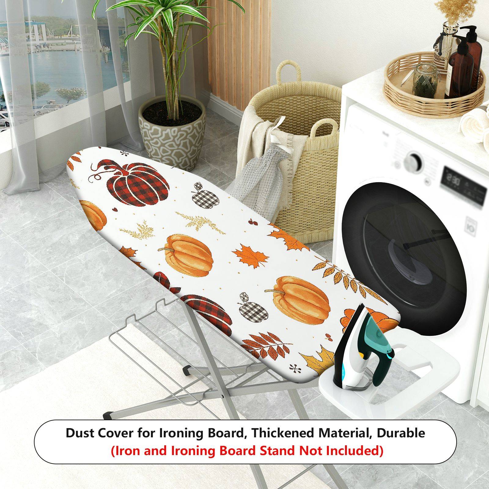 1-Piece Pumpkin Plaid Leaves  Ironing Board Cover, Universal Size, Without Board