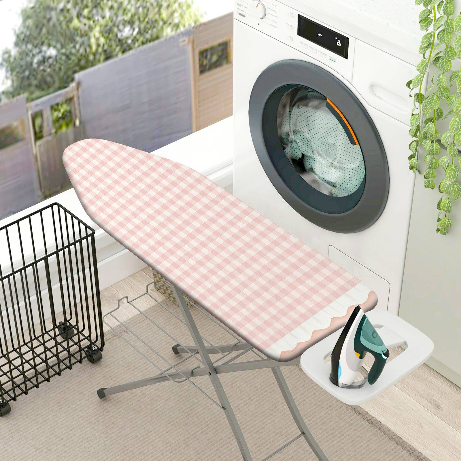 1-Piece Pink Plaid Checkered  Ironing Board Cover, Universal Size, Without Board