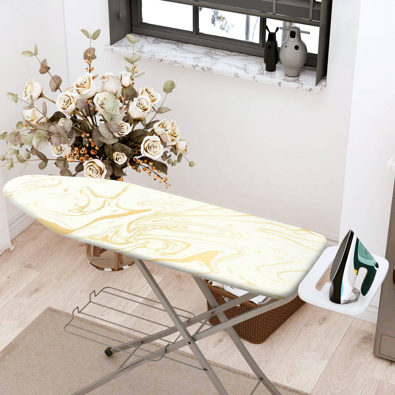 1-Piece Marble Pattern Light Beige Abstract  Ironing Board Cover, Universal Size, Without Board