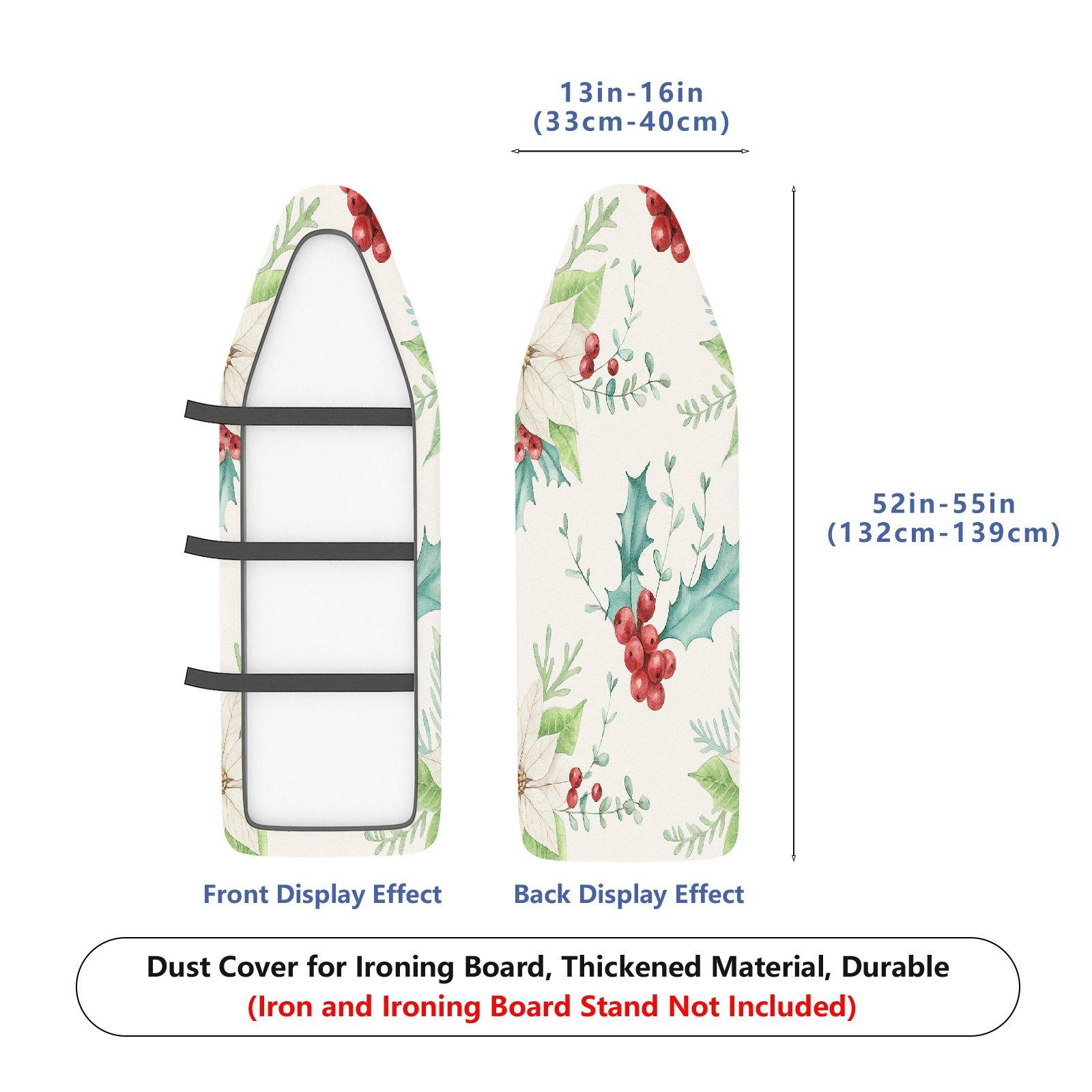 1-Piece Christmas Holly Berry Floral  Ironing Board Cover, Universal Size, Without Board