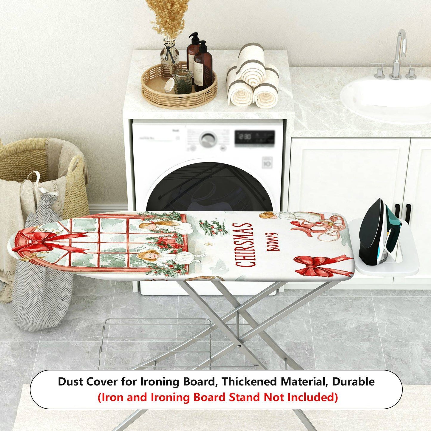 1-Piece Christmas Window Red Ribbon  Ironing Board Cover, Universal Size, Without Board