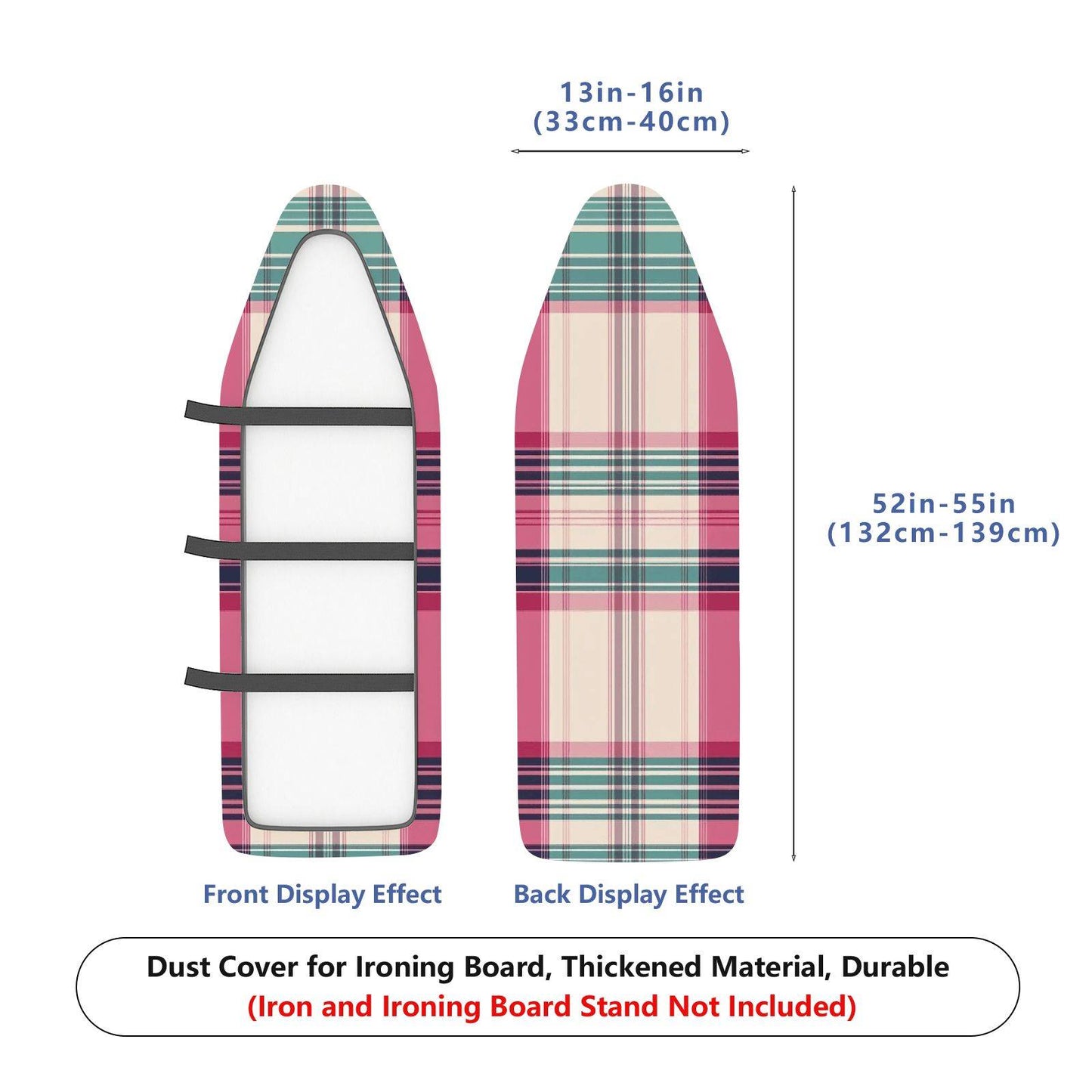 1-Piece Plaid Pink Green  Ironing Board Cover, Universal Size, Without Board