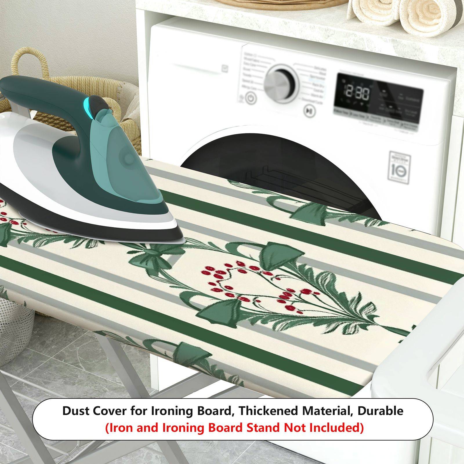 1-Piece Christmas Green Bow Stripe  Ironing Board Cover, Universal Size, Without Board