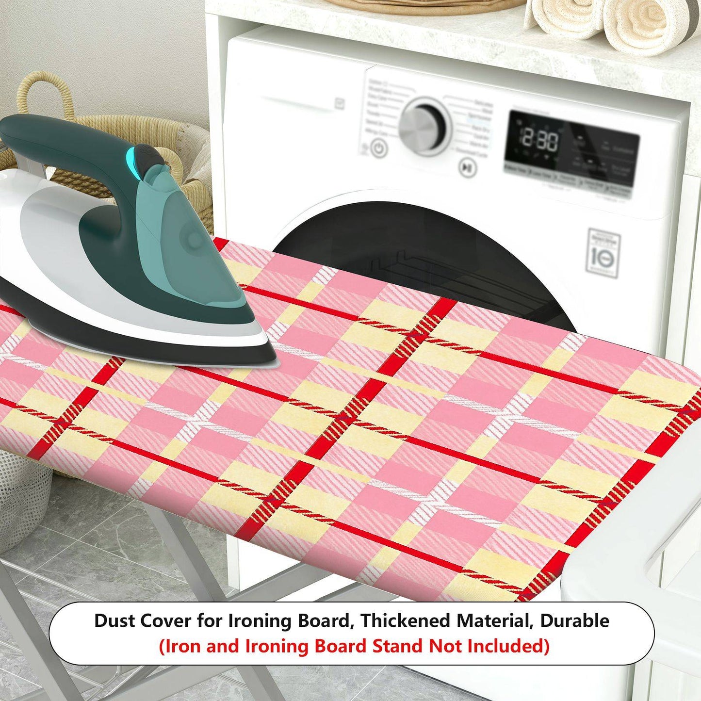 1-Piece Plaid Checkered Pink  Ironing Board Cover, Universal Size, Without Board