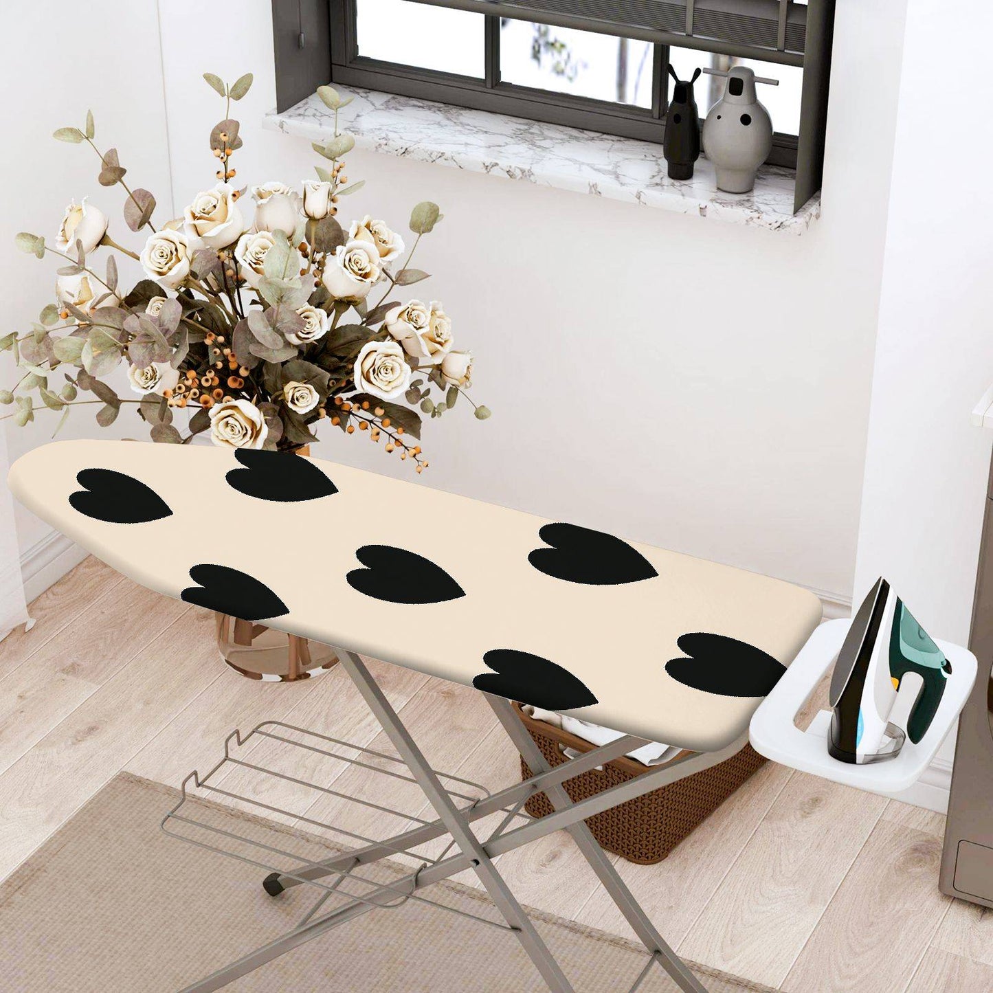 1-Piece Heart Pattern Black Beige  Ironing Board Cover, Universal Size, Without Board