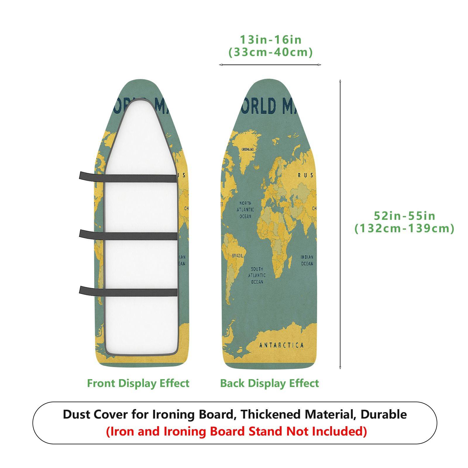 1-Piece World Map Geography Travel  Ironing Board Cover, Universal Size, Without Board