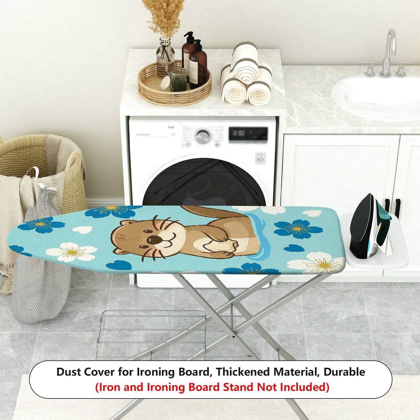 1-Piece Cute Otter Flower Pattern Blue  Ironing Board Cover, Universal Size, Without Board