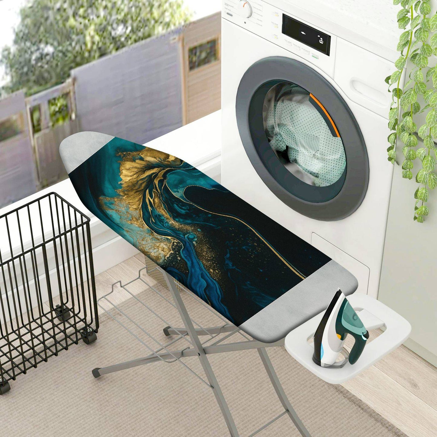 1-Piece Abstract Artistic Blue Gold  Ironing Board Cover, Universal Size, Without Board
